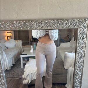 SHEIN Cream Ribbed Flare Pants